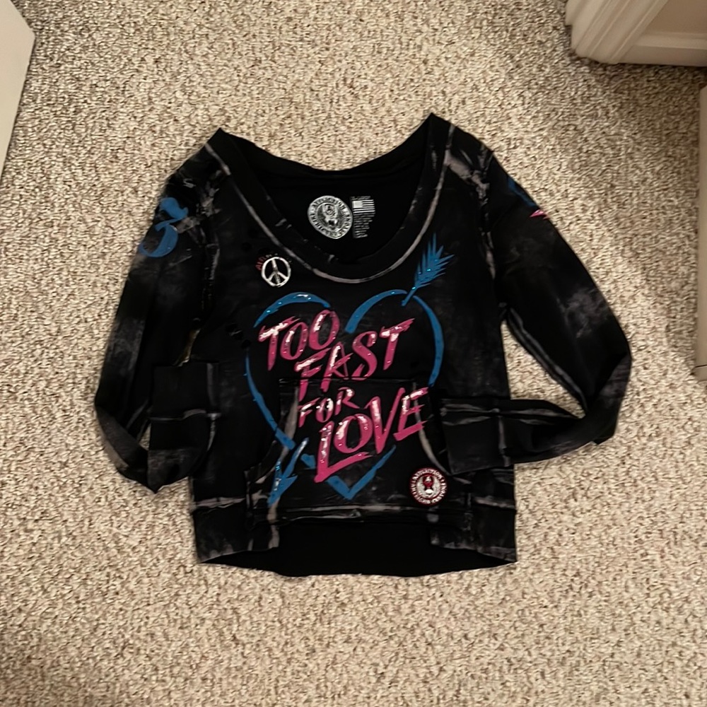 Affliction Distressed Pullover Light-Weight Sweatshirt. Worn once; Size XL